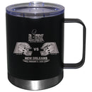 12oz Black Lowball Tumbler with Handle, Etched, Super Bowl 59, Chiefs vs. Eagles, 2025