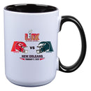 15oz White Mug with Black Inner Color, Super Bowl 59, Chiefs vs. Eagles, 2025