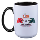 15oz White Mug with Black Inner Color, Super Bowl 59, Chiefs vs. Eagles, 2025