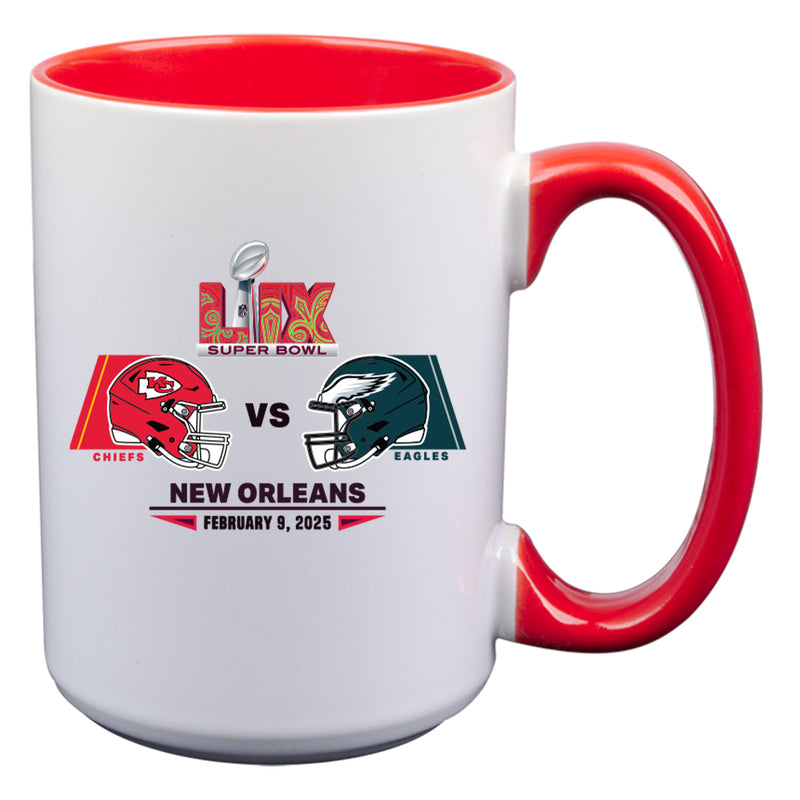 15oz White Mug with Red Inner Color, Super Bowl 59, Chiefs vs. Eagles, 2025