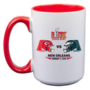 15oz White Mug with Red Inner Color, Super Bowl 59, Chiefs vs. Eagles, 2025