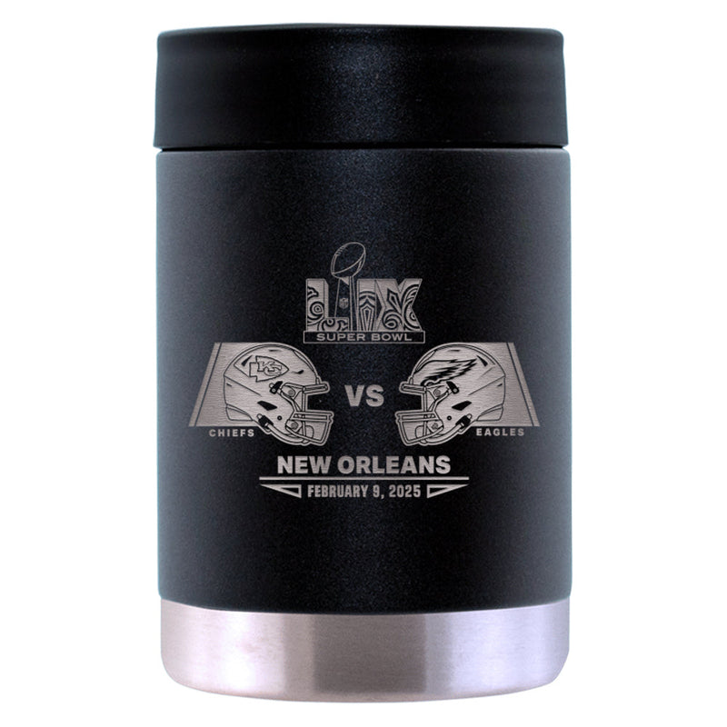 12oz Black Can Holder, Etched, Super Bowl 59, Chiefs vs. Eagles, 2025
