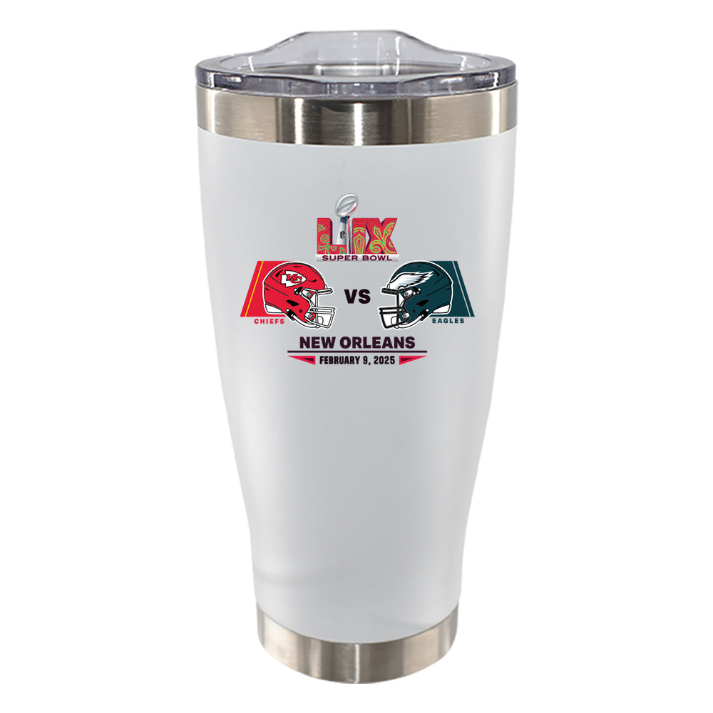 20oz White Tumbler, Direct Print, Super Bowl 59, Chiefs vs. Eagles, 2025