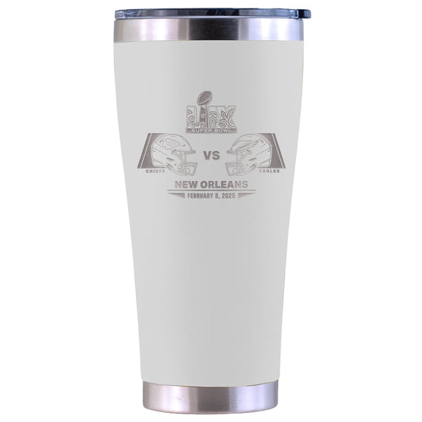 30oz White Tumbler, Etched, Super Bowl 59, Chiefs vs. Eagles, 2025
