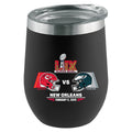 16oz Black Stemless Tumbler, Direct Print, Super Bowl 59, Chiefs vs. Eagles, 2025