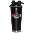 24oz Black Beverage Shaker Bottle, Direct Print, Super Bowl 59, Chiefs vs. Eagles, 2025
