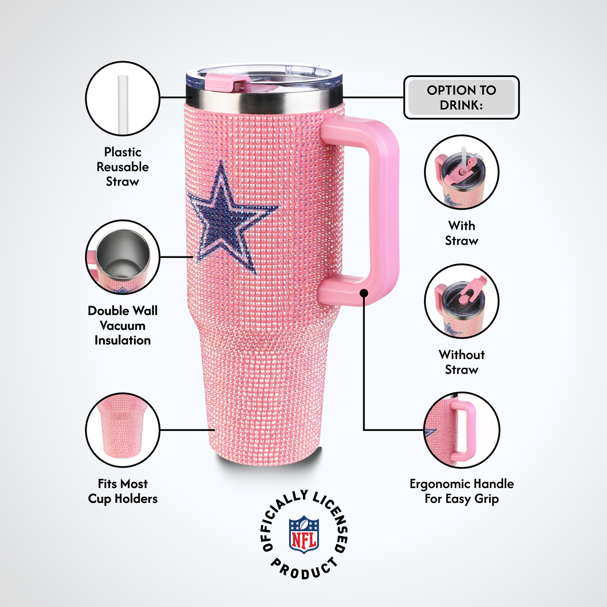 40oz Pink Bling Game Day Tumbler I | Dallas Cowboys