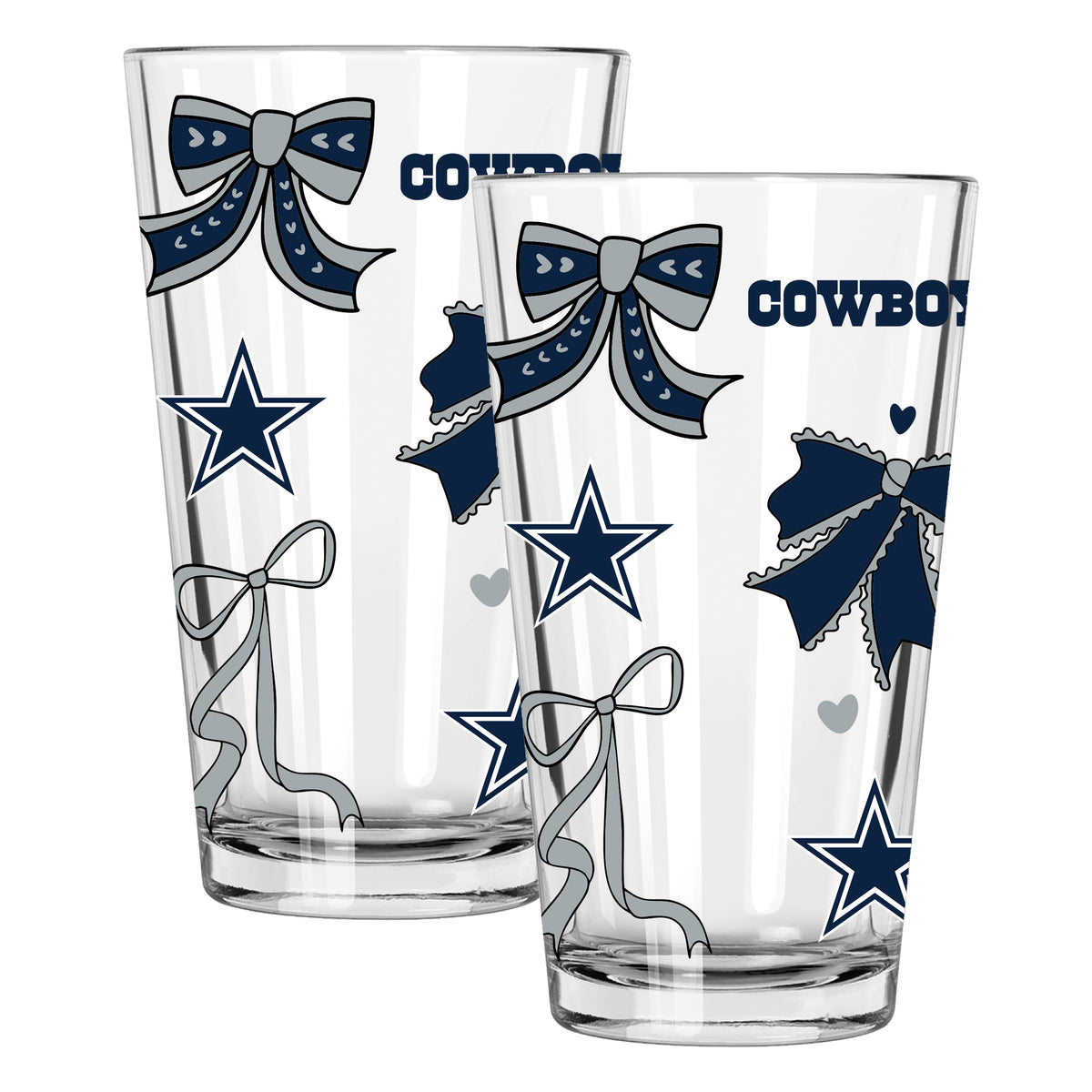  Cowboys 2pk 16oz Bow Pint Glass 