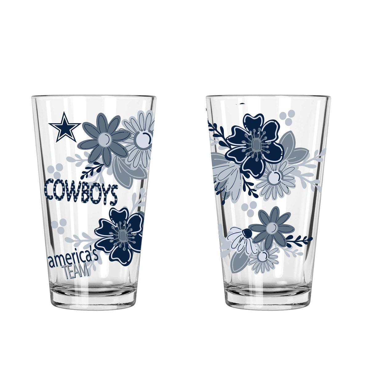 2pk 16oz Pint Glass, DP, Flowers | Dallas Cowboys