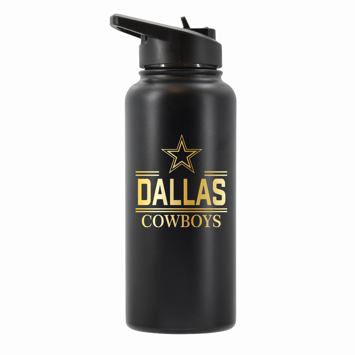 32 oz Stainless Steel Water Bottle with Gold Etched Classic Crew Team Design, Dallas Cowboys