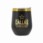 12 oz Stainless Steel Wine Tumbler with Gold Etched Classic Crew Team Design, Dallas Cowboys