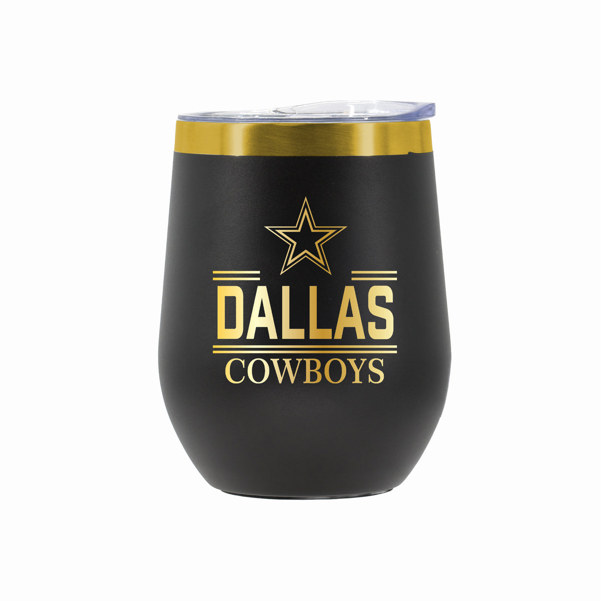 12 oz Stainless Steel Wine Tumbler with Gold Etched Classic Crew Team Design, Dallas Cowboys