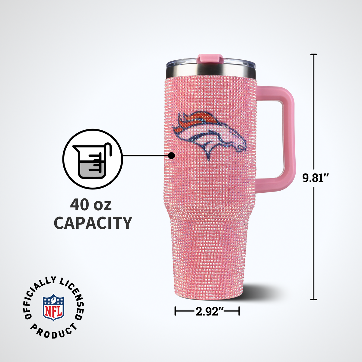 40oz Pink Bling Game Day Tumbler I | Denver Broncos