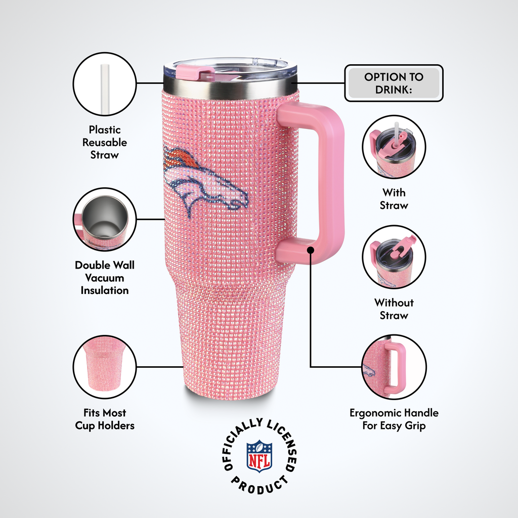 40oz Pink Bling Game Day Tumbler I | Denver Broncos