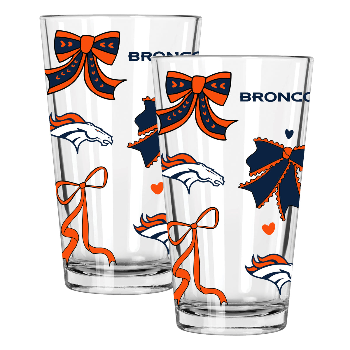  Broncos 2pk 16oz Bow Pint Glass 
