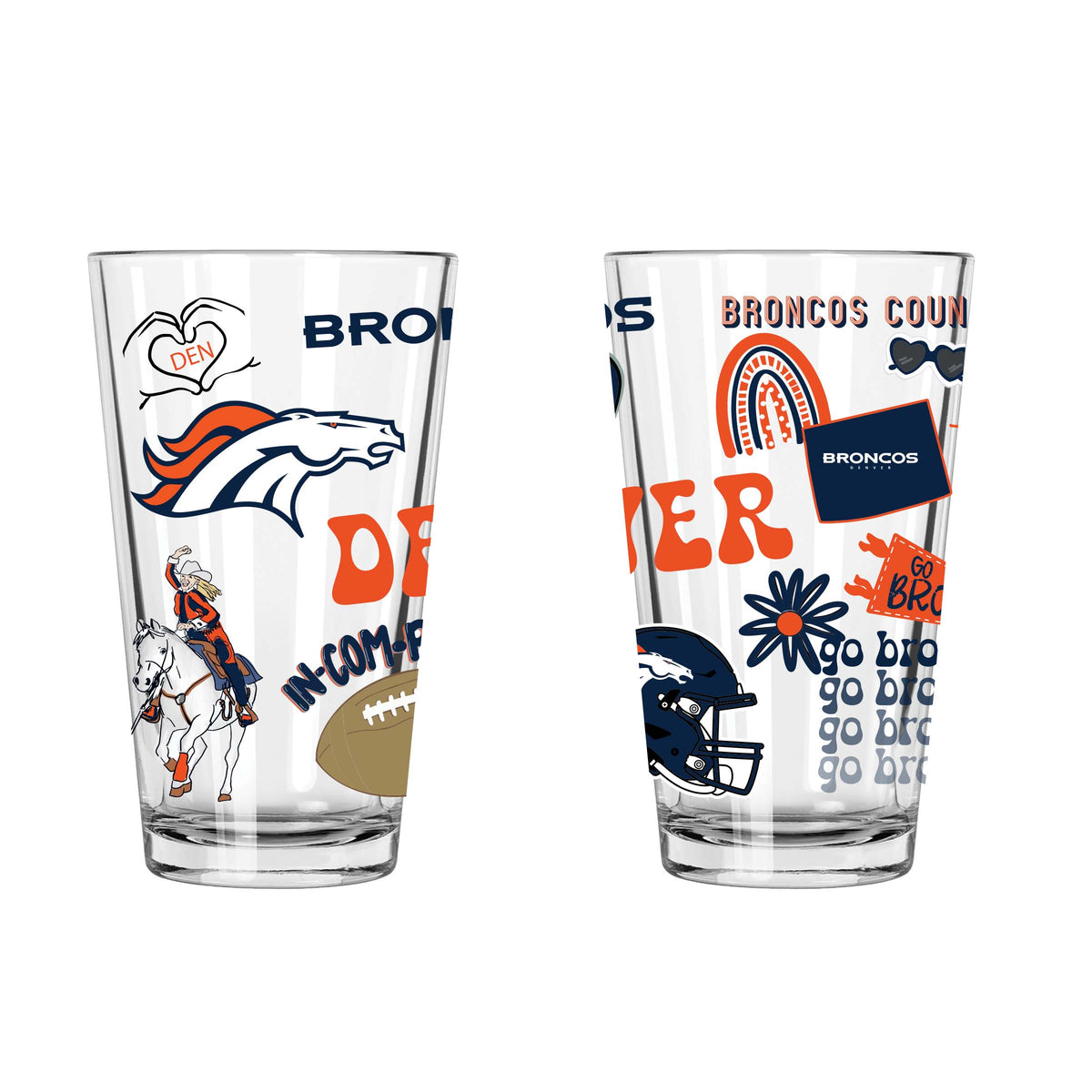 2pk 16oz Pint Glass, DP, Loco Design | Denver Broncos
