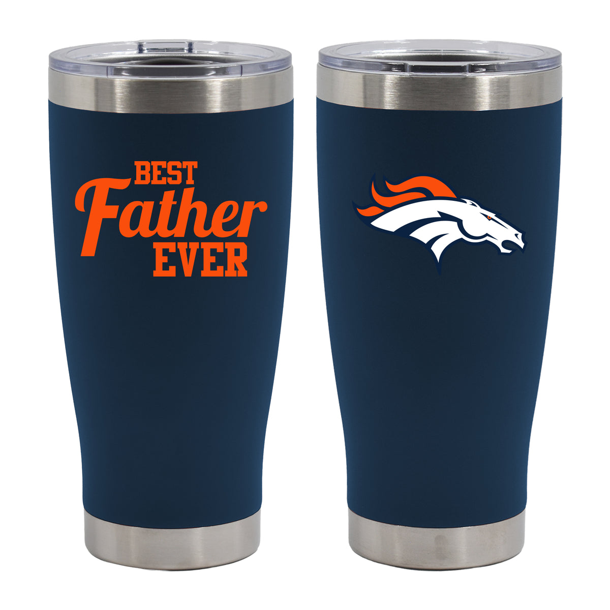 20oz Navy Stainless Steel Tumbler, Direct Print, Best Dad Ever Design, Denver Broncos
