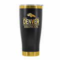 24 oz Stainless Steel Tumbler with Gold Accents & Etched Classic Crew Team Design, Denver Broncos