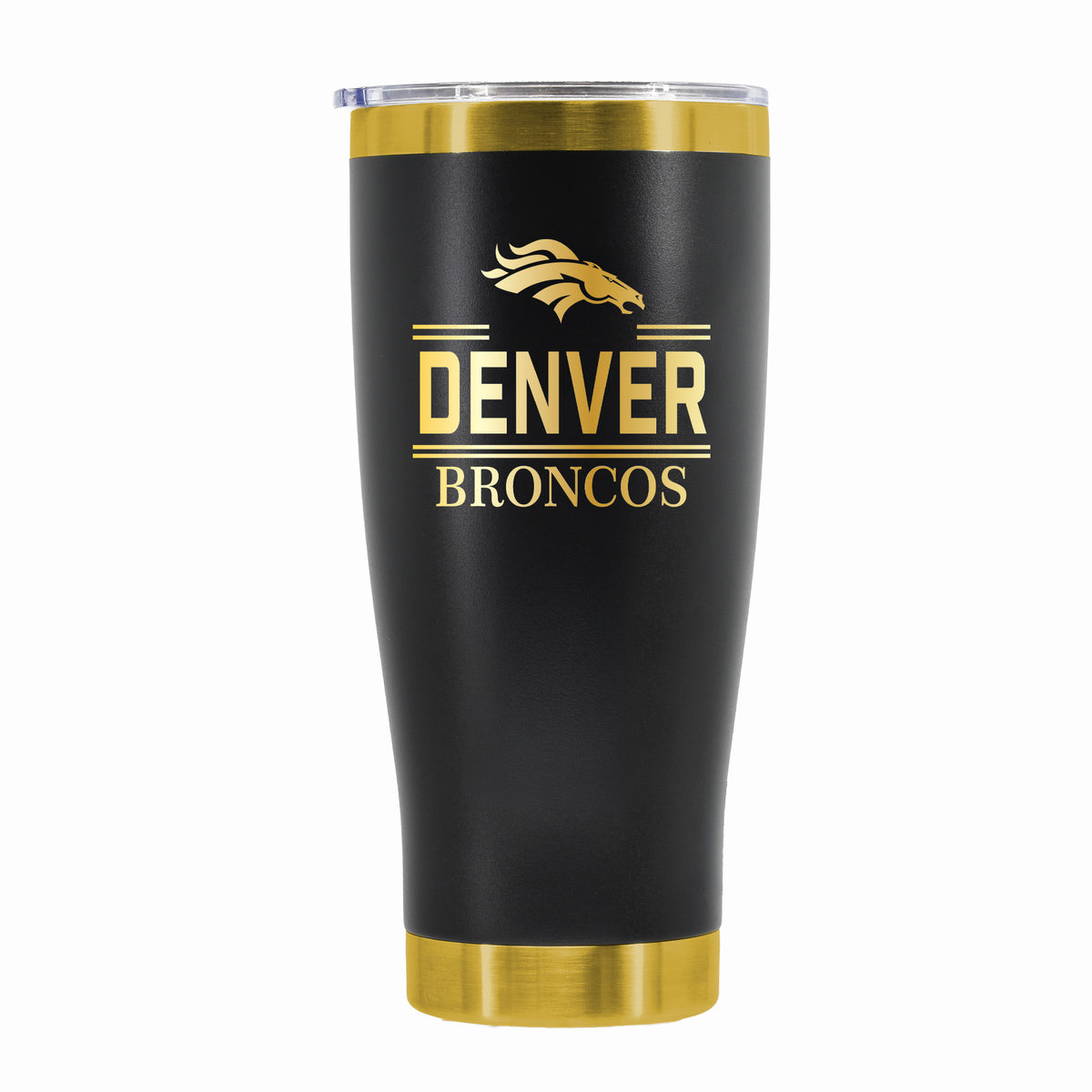 24 oz Stainless Steel Tumbler with Gold Accents & Etched Classic Crew Team Design, Denver Broncos