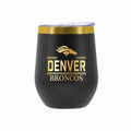 12 oz Stainless Steel Wine Tumbler with Gold Etched Classic Crew Team Design, Denver Broncos