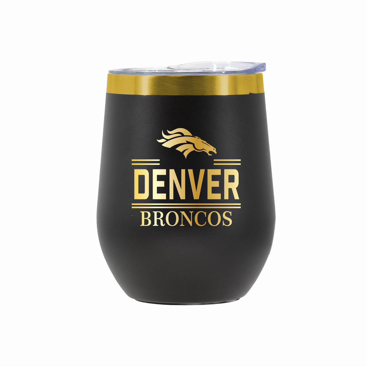 12 oz Stainless Steel Wine Tumbler with Gold Etched Classic Crew Team Design, Denver Broncos