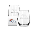 2 Pack Stemless Wine Glasses and Coasters Set | Denver Broncos