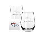 2 Pack Stemless Wine Glasses and Coasters Set | Denver Broncos