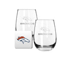 2 Pack Stemless Wine Glasses and Coasters Set | Denver Broncos