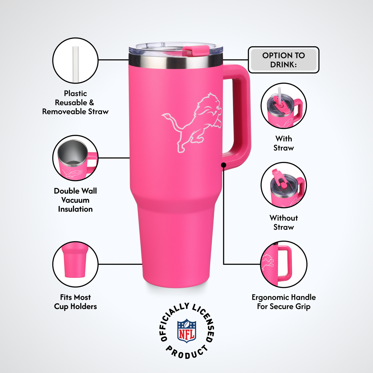 40oz Pink Game Day Tumbler I | Detroit Lions