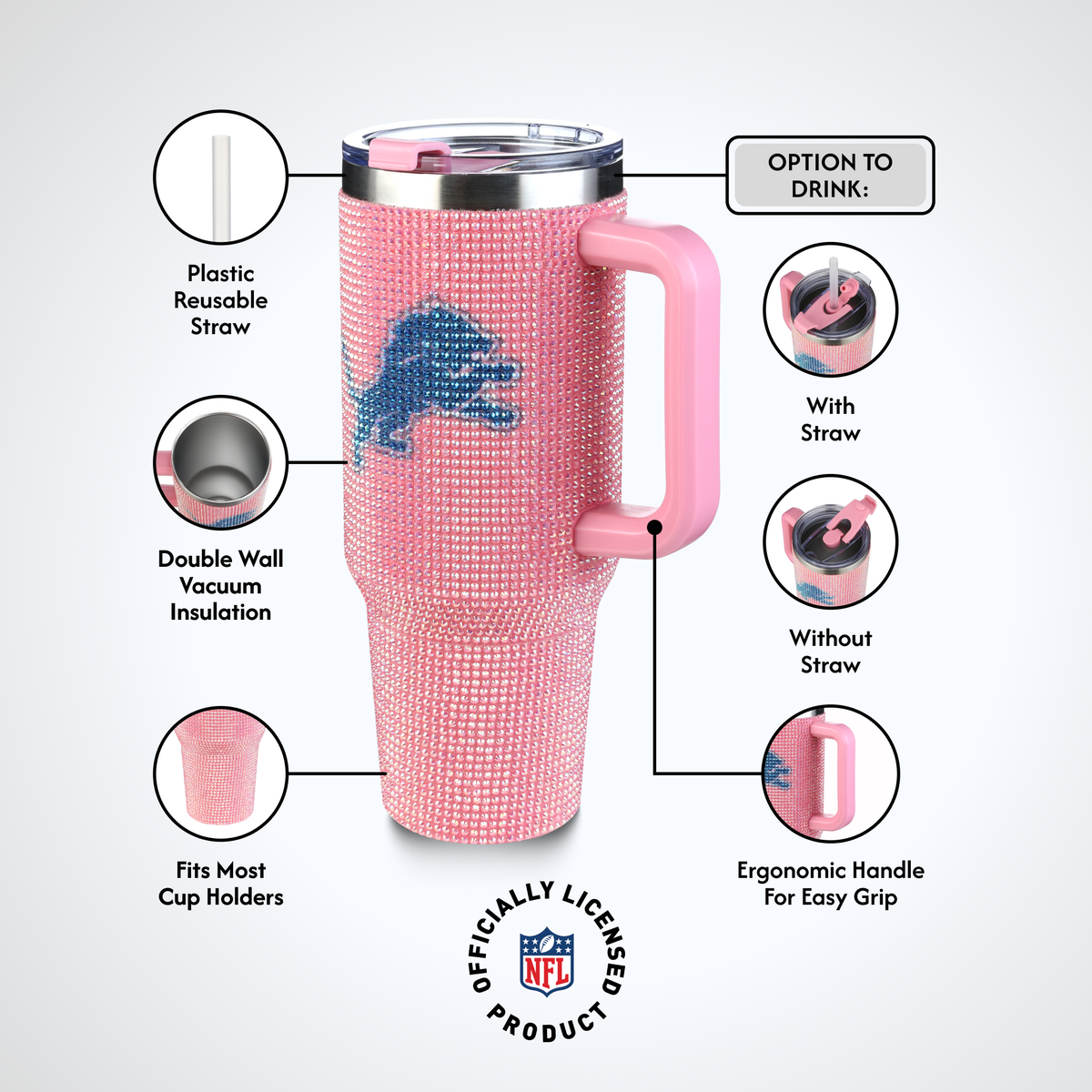 40oz Pink Bling Game Day Tumbler I | Detroit Lions