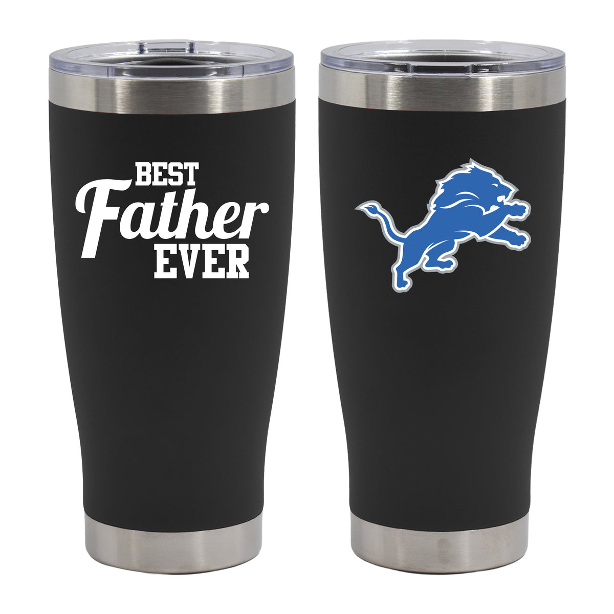 20oz Black Stainless Steel Tumbler, Direct Print, Best Father Ever Design, Detroit Lions