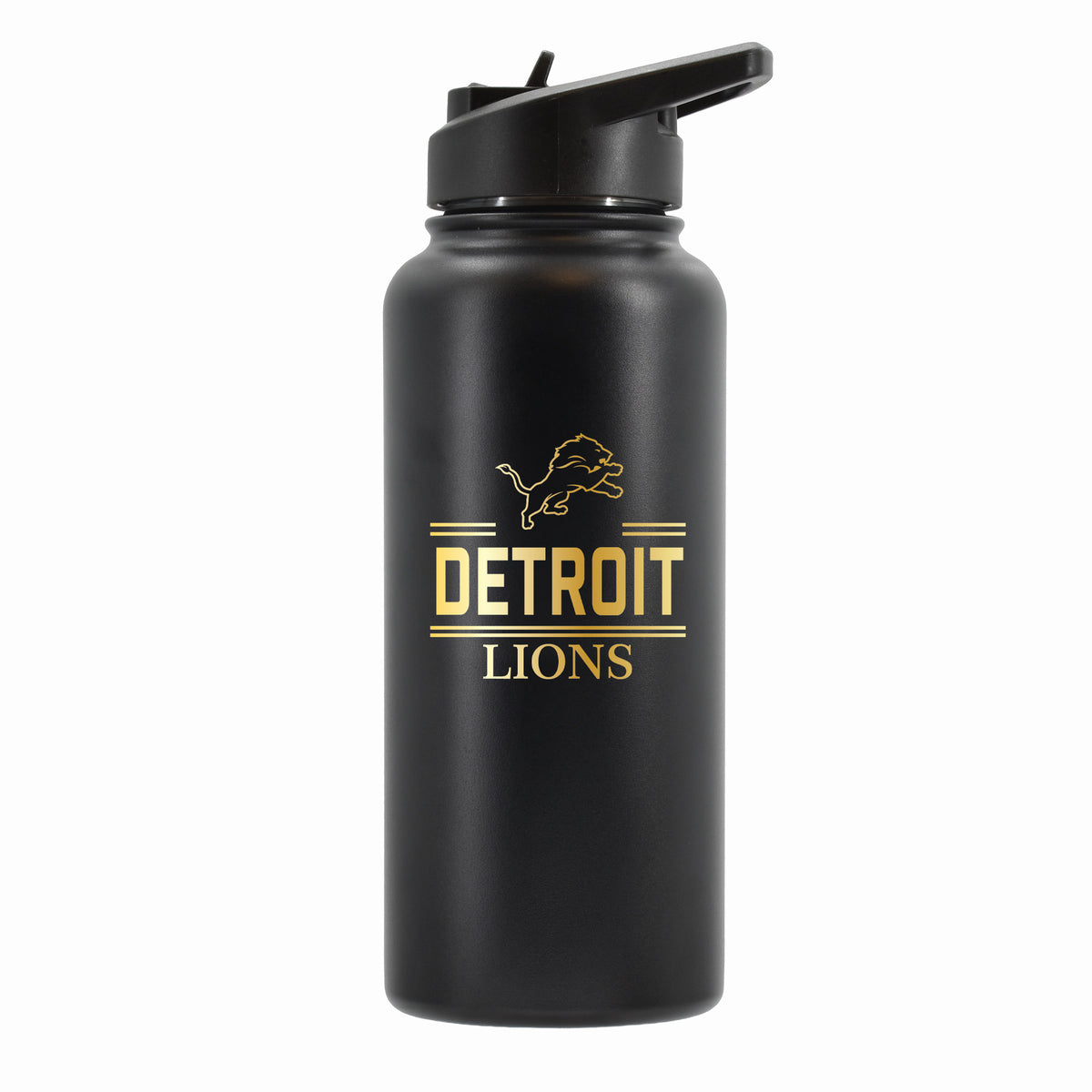 32 oz Stainless Steel Water Bottle with Gold Etched Classic Crew Team Design, Detroit Lions