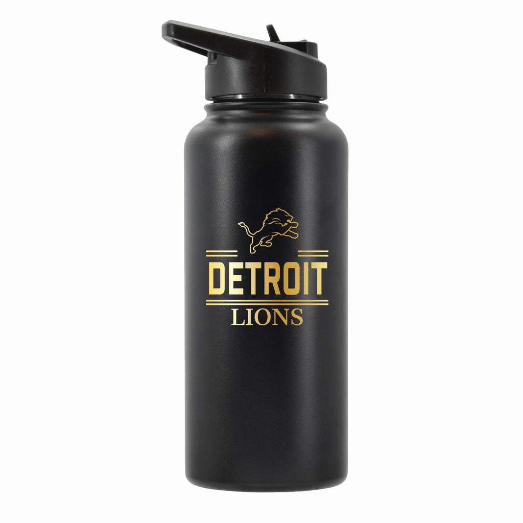 32 oz Stainless Steel Water Bottle with Gold Etched Classic Crew Team Design, Detroit Lions
