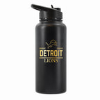32 oz Stainless Steel Water Bottle with Gold Etched Classic Crew Team Design, Detroit Lions