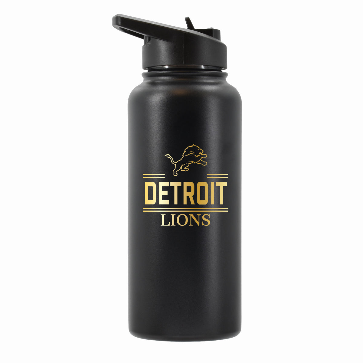 32 oz Stainless Steel Water Bottle with Gold Etched Classic Crew Team Design, Detroit Lions