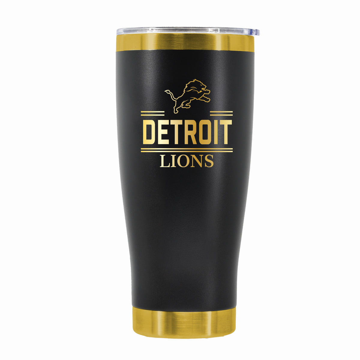 24 oz Stainless Steel Tumbler with Gold Accents & Etched Classic Crew Team Design, Detroit Lions