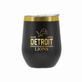 12 oz Stainless Steel Wine Tumbler with Gold Etched Classic Crew Team Design, Detroit Lions