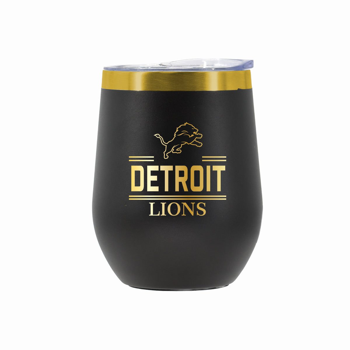 12 oz Stainless Steel Wine Tumbler with Gold Etched Classic Crew Team Design, Detroit Lions