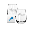 2 Pack Stemless Wine Glasses and Coasters Set | Detroit Lions