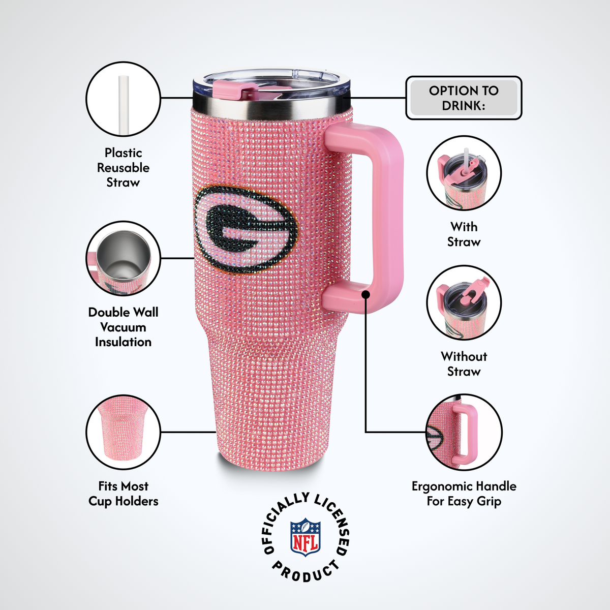 40oz Pink Bling Game Day Tumbler I | Green Bay Packers