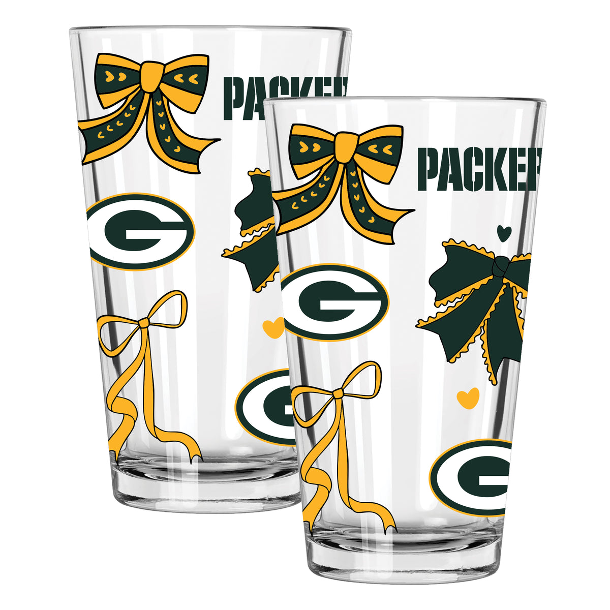  Packers 2pk 16oz Bow Pint Glass 