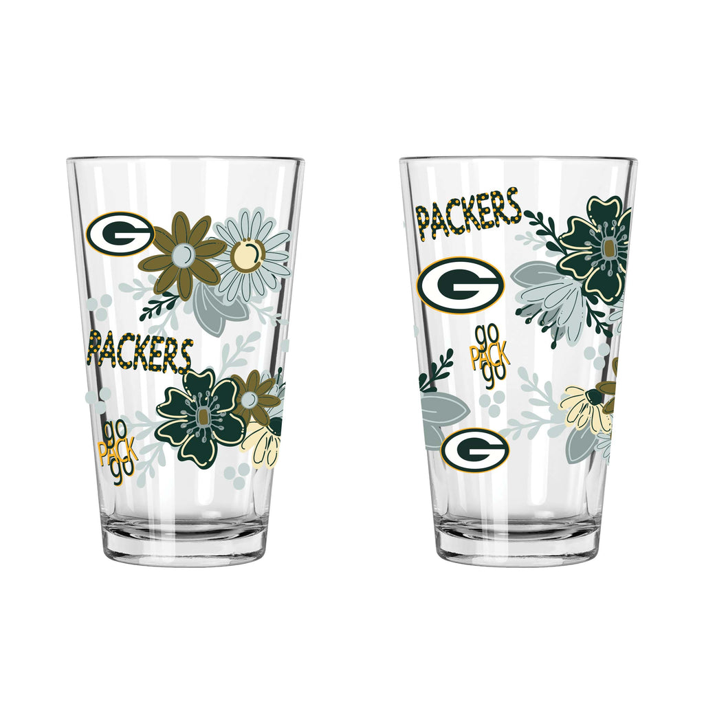 2pk 16oz Pint Glass, DP, Flowers | Green Bay Packers
