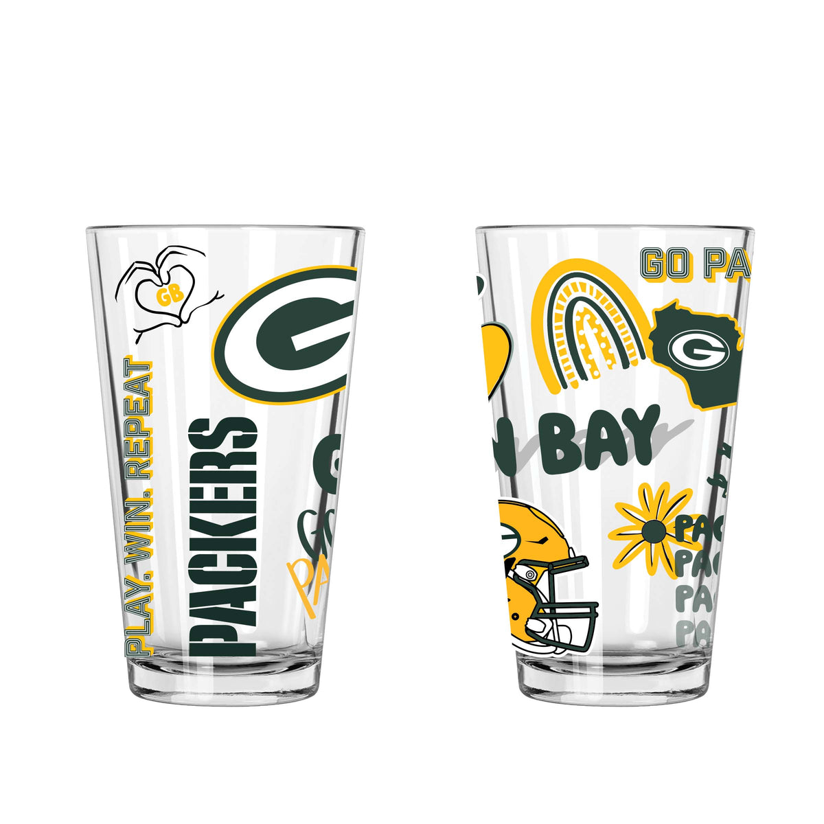 2pk 16oz Pint Glass, DP, Loco Design | Green Bay Packers