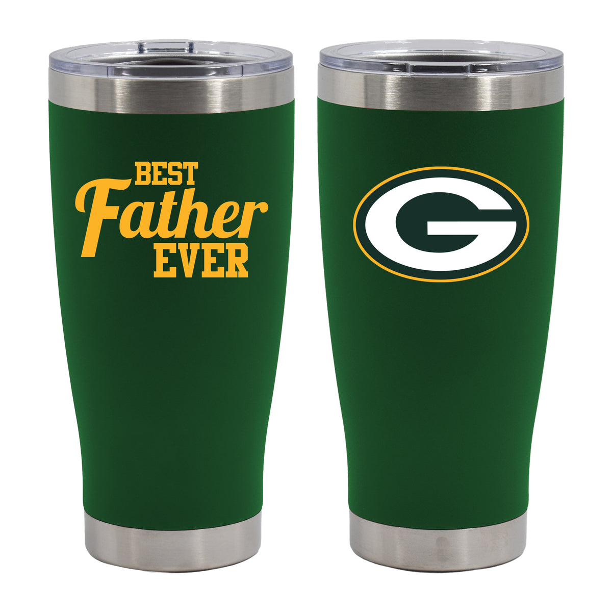20oz Green Stainless Steel Tumbler, Direct Print, Best Dad Ever Design, Green Bay Packers