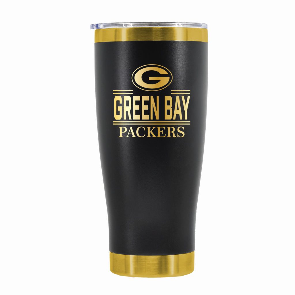 24 oz Stainless Steel Tumbler with Gold Accents & Etched Classic Crew Team Design, Green Bay Packers