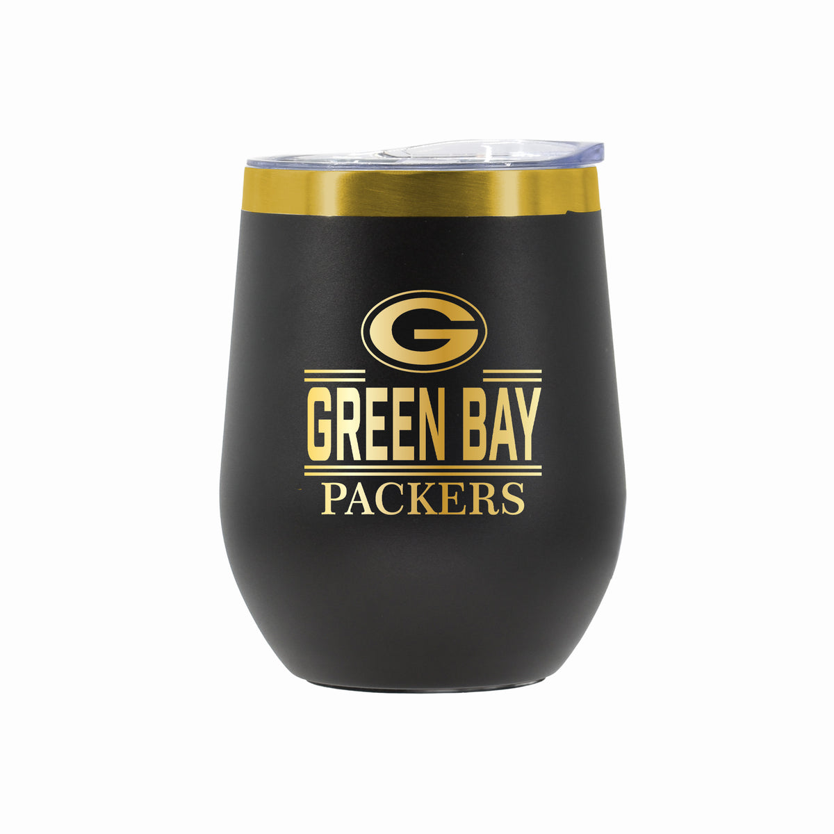 12 oz Stainless Steel Wine Tumbler with Gold Etched Classic Crew Team Design, Green Bay Packers