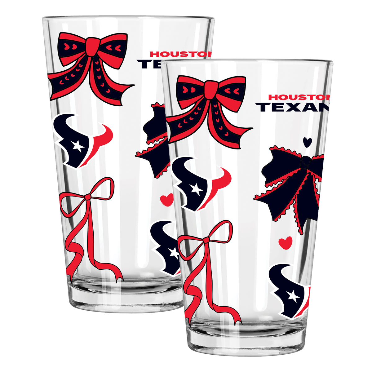  Texans 2pk 16oz Bow Pint Glass 