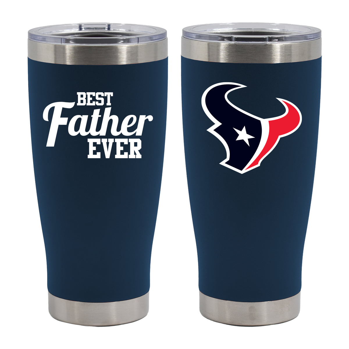20oz Navy Stainless Steel Tumbler, Direct Print, Best Dad Ever Design, Houston Texans