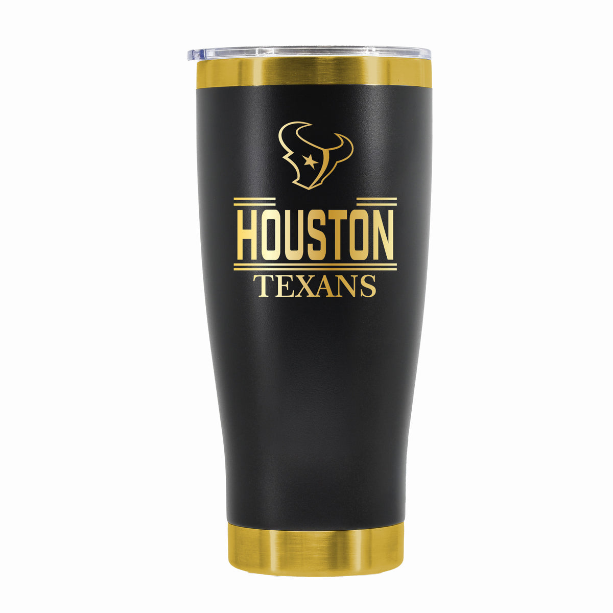 24 oz Stainless Steel Tumbler with Gold Accents & Etched Classic Crew Team Design, Houston Texans