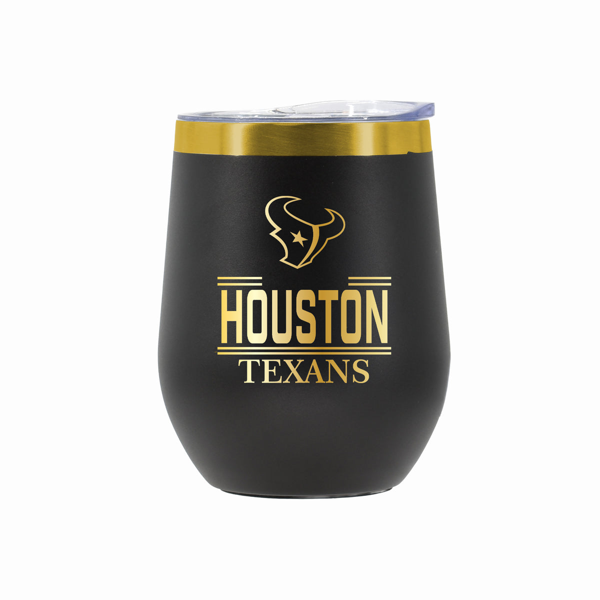 12 oz Stainless Steel Wine Tumbler with Gold Etched Classic Crew Team Design, Houston Texans